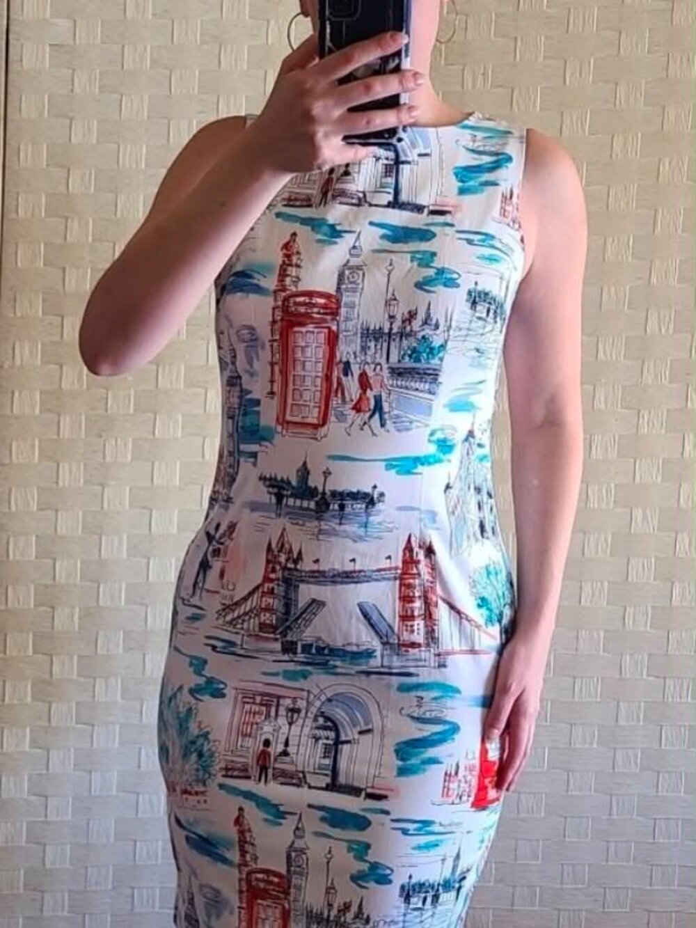 Chetta B Sateen Sheath Dress London Cityscape print size 12